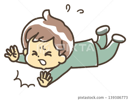 An illustration of a boy tripping and falling, wearing a blazer. An illustration of a boy tripping and falling, wearing a blazer. 139386773