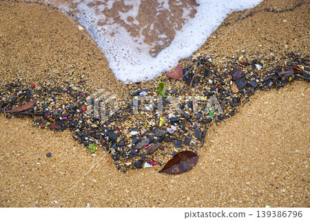 Microplastic pollution accumulating on sandy beach shoreline Microplastic pollution accumulating on sandy beach shoreline 139386796