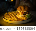 Delicious cheeseburger and french fries fast food meal 139386804