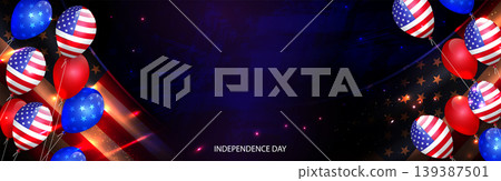 US Independence Day. Illustration with the silhouette of the American flag and balloons US Independence Day. Illustration with the silhouette of the American flag and balloons 139387501