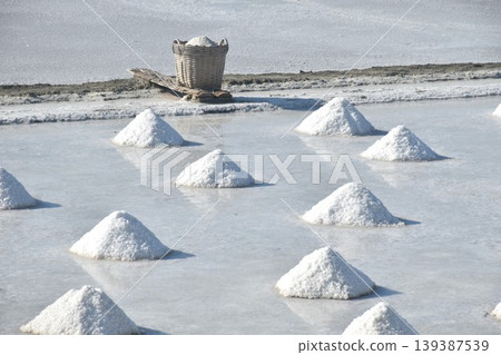 saline water making dry salt by solar evaporation Thai cultures and agriculture manufacturing in farm on sunny day saline water making dry salt by solar evaporation Thai cultures and agriculture manufacturing in farm on sunny day 139387539