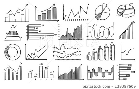 Doodle chart graphs. Hand drawn financial elements, business graph, infographic. Analytics finance elements, blocks and pies diagrams, neoteric vector set Doodle chart graphs. Hand drawn financial elements, business graph, infographic. Analytics finance elements, blocks and pies diagrams, neoteric vector set 139387609
