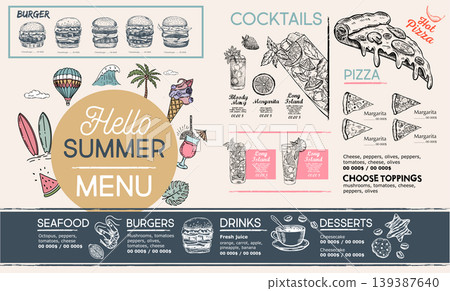 Summer menu, template design. Food flyer. Hand-drawn style. Summer menu, template design. Food flyer. Hand-drawn style. 139387640