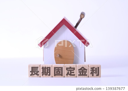 Text on long-term fixed interest rates and houses with red roofs Text on long-term fixed interest rates and houses with red roofs 139387677