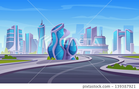Futuristic city landscape. Background with urban landscape glowing shapes exact vector template Futuristic city landscape. Background with urban landscape glowing shapes exact vector template 139387921