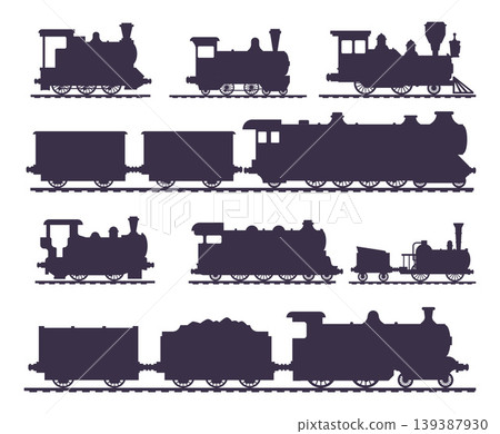 Steam trains. silhouettes of retro railway transport vector trains set 139387930