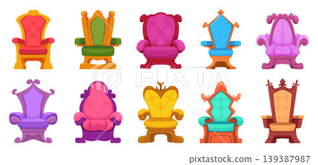 Thrones. Medieval sitting for king and queens exact cartoon chairs collection Thrones. Medieval sitting for king and queens exact cartoon chairs collection 139387987