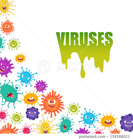 Viruses. background corner design with bacteria and viruses with emotional faces Viruses. background corner design with bacteria and viruses with emotional faces 139388021