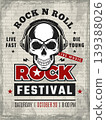 Rock festival. placard with skull in headphones. vector template 139388026