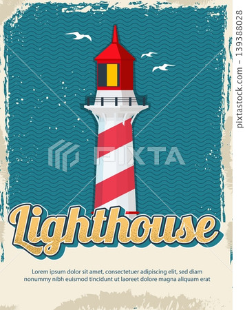 Lighthouse poster. retro placard design with light house illustration and lettering 139388028