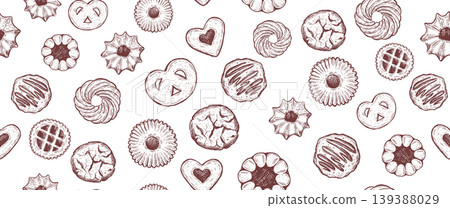 Cookie pattern on white, hand drawn illustration. Cookie pattern on white, hand drawn illustration. 139388029
