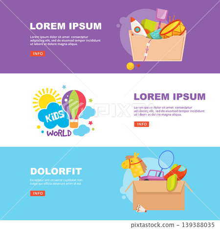 Kids banners. ads template with containers for toys Kids banners. ads template with containers for toys 139388035
