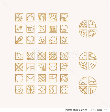 Dental quadristic icons and labels set beige Dental quadristic icons and labels set beige 139388156