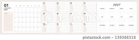 Calendar 2027 week start Sunday horizontal desk calendar with to-do list template. 139388318
