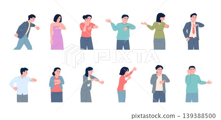 People check time. Men women looking on hand watch with different emotions. Characters is late, waits, meets. Deadline and delay, busy recent vector set 139388500