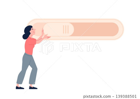 Flip toggle switch. Female character turn on slider for activation work process, productivity, new ideas. Abstract business, processes recent vector concept Flip toggle switch. Female character turn on slider for activation work process, productivity, new ideas. Abstract business, processes recent vector concept 139388501
