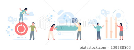 Updating buttons concept. People update systems, work process and reload. Digital renovation, restart job, life or relationship. Turn slider, flip toggle recent vector scenes 139388503