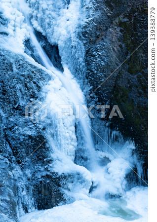 A close-up of Fukuroda Falls, with ice floes and cascading white water (winter in Ibaraki Prefecture). A close-up of Fukuroda Falls, with ice floes and cascading white water (winter in Ibaraki Prefecture). 139388779