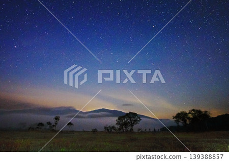 奧澤沼澤地,籠罩在繁星點點、薄霧繚繞的天空。 奧澤沼澤地,籠罩在繁星點點、薄霧繚繞的天空。 139388857