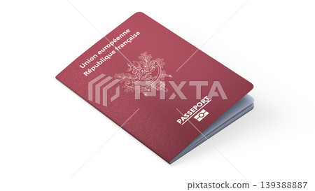 France Passport on white background. French Passport. Angle view. 3d rendering. France Passport on white background. French Passport. Angle view. 3d rendering. 139388887