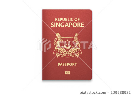 Singapore Passport on white background. Top view. 3d rendering. Singapore Passport on white background. Top view. 3d rendering. 139388921