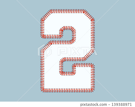 Stylized sports number 2 typography inspired by baseball, featuring bold numerals outlined with stitched laces. Stylized sports number 2 typography inspired by baseball, featuring bold numerals outlined with stitched laces. 139388971