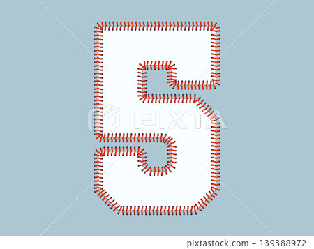 Stylized sports number 5 typography inspired by baseball, featuring bold numerals outlined with stitched laces. Stylized sports number 5 typography inspired by baseball, featuring bold numerals outlined with stitched laces. 139388972