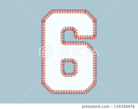 Stylized sports number 6 typography inspired by baseball, featuring bold numerals outlined with stitched laces. Stylized sports number 6 typography inspired by baseball, featuring bold numerals outlined with stitched laces. 139388976