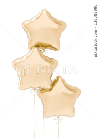 Three glossy gold star balloons on isolated background. Star-shaped golden balloons. 3d rendering Three glossy gold star balloons on isolated background. Star-shaped golden balloons. 3d rendering 139388996