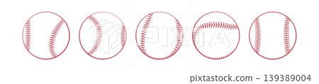 Set of softball balls. Simple outline baseball balls . Set of softball balls. Simple outline baseball balls . 139389004