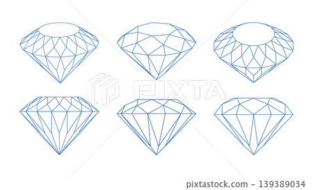 Set of elegant gemstone and diamond icons in outline style. 139389034