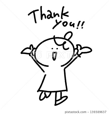 Thank you! A girl character with outstretched arms conveying a message. (Monochrome line drawing) Thank you! A girl character with outstretched arms conveying a message. (Monochrome line drawing) 139389637
