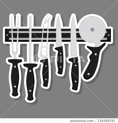 Illustration on theme big colored set different types knives Illustration on theme big colored set different types knives 139389791