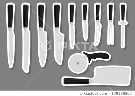 set different types knives different size for butcher 139389803