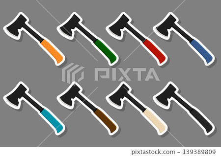 Illustration on theme big kit steel axes with wooden handle 139389809