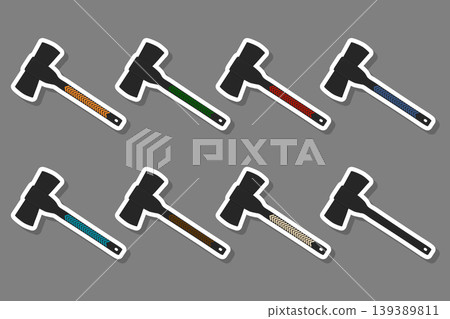 Illustration on theme big kit steel axes with wooden handle Illustration on theme big kit steel axes with wooden handle 139389811
