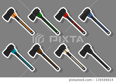 Illustration on theme big kit steel axes with wooden handle 139389814