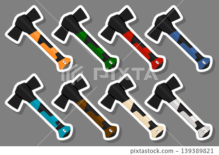 Illustration on theme big kit steel axes with wooden handle Illustration on theme big kit steel axes with wooden handle 139389821