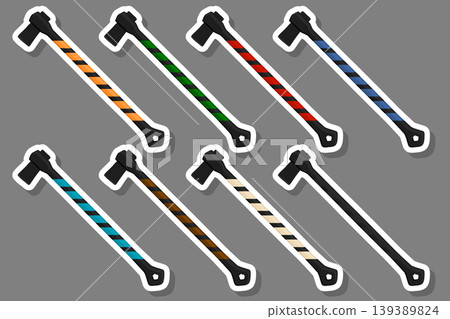 Illustration on theme big kit steel axes with wooden handle 139389824