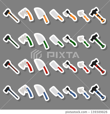 Illustration on theme big kit steel axes with wooden handle 139389826