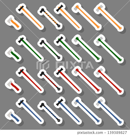 Illustration on theme big kit steel axes with wooden handle Illustration on theme big kit steel axes with wooden handle 139389827