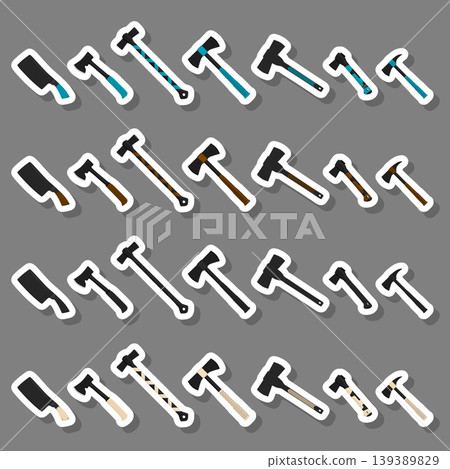 Illustration on theme big kit steel axes with wooden handle Illustration on theme big kit steel axes with wooden handle 139389829