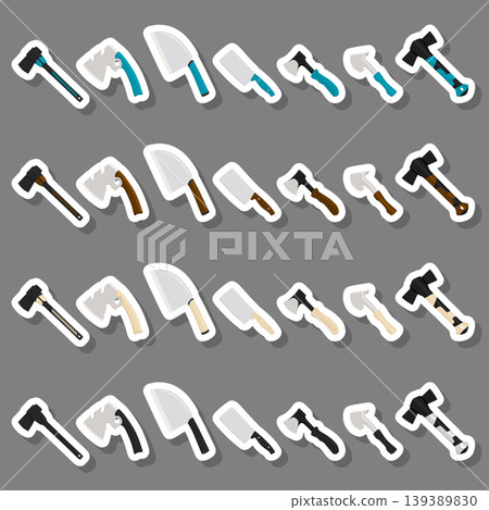 Illustration on theme big kit steel axes with wooden handle 139389830