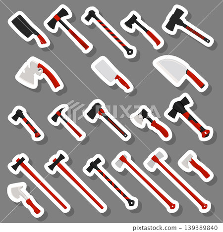 Illustration on theme big kit steel axes with wooden handle 139389840