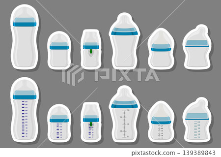 Illustration on theme big colored kit baby milk in bottle with rubber pacifier 139389843