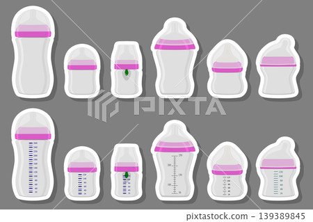 Illustration on theme big colored kit baby milk in bottle with rubber pacifier Illustration on theme big colored kit baby milk in bottle with rubber pacifier 139389845