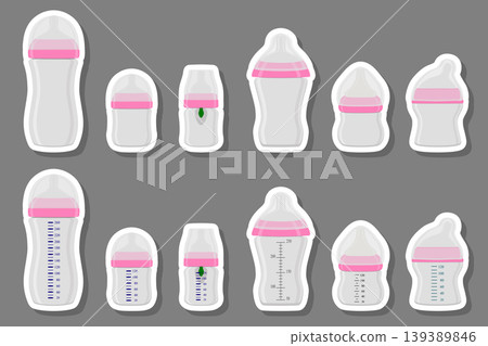 Illustration on theme big colored kit baby milk in bottle with rubber pacifier 139389846
