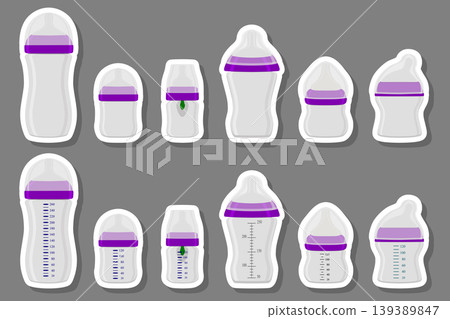 Illustration on theme big colored kit baby milk in bottle with rubber pacifier 139389847