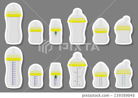 Illustration on theme big colored kit baby milk in bottle with rubber pacifier 139389848
