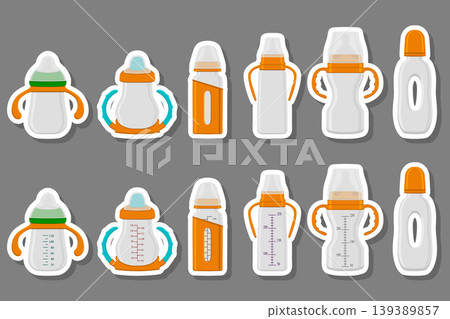 Illustration on theme big colored kit baby milk in bottle with rubber pacifier Illustration on theme big colored kit baby milk in bottle with rubber pacifier 139389857